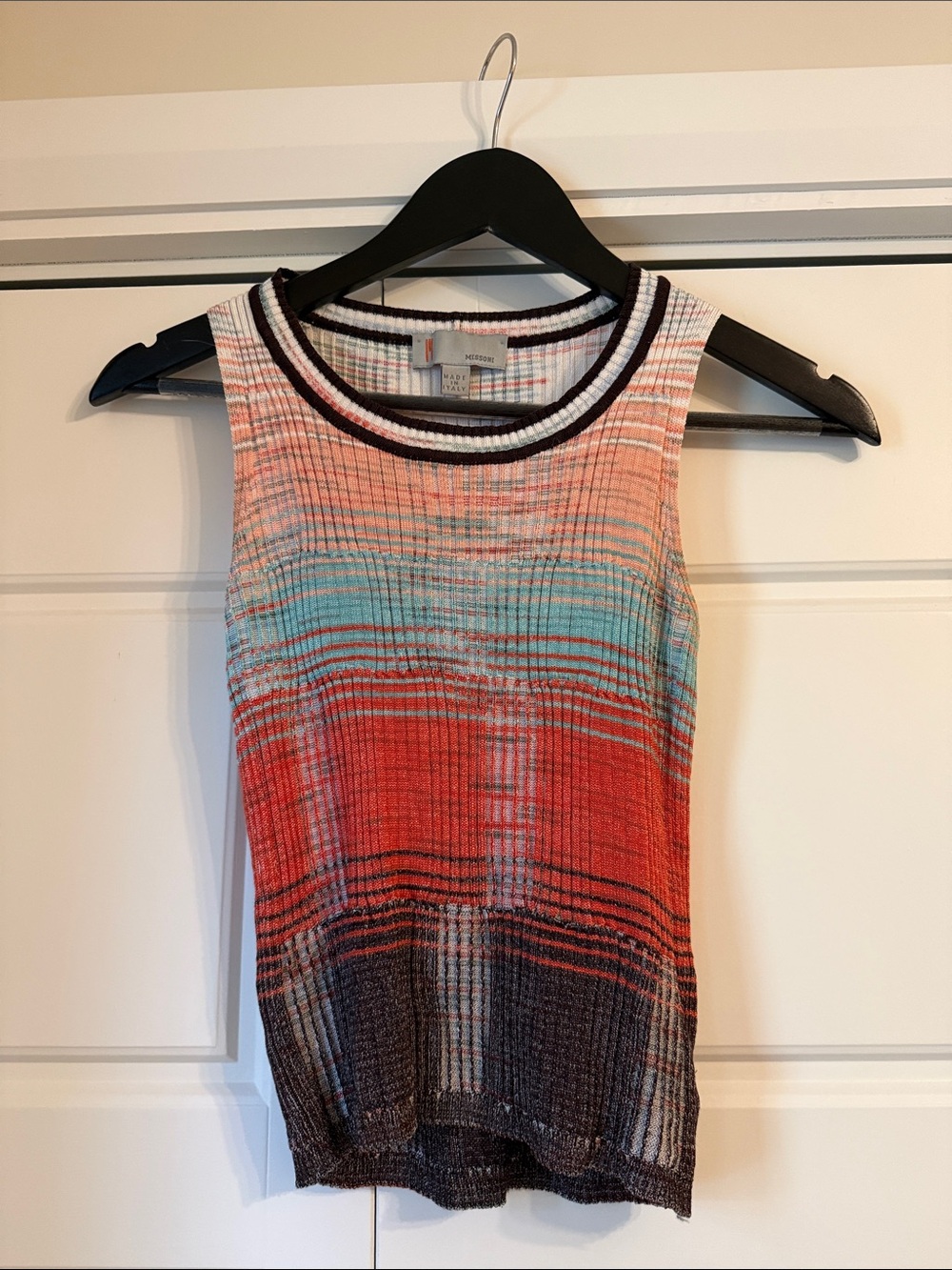 Missoni Multicolor Striped Ribbed Tank - Coral, Aqua & Brown